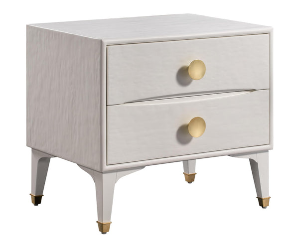 TOV Furniture Divine 25" 2-Drawer Nightstand - Glamorous MDF Design with Undulating Texture and Brass Hardware White TOV-B44017