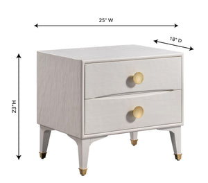 TOV Furniture Divine 25" 2-Drawer Nightstand - Glamorous MDF Design with Undulating Texture and Brass Hardware White TOV-B44017