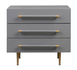 TOV Furniture Trident 28" Modern Nightstand with Soft-Close Drawers and Vegan-Leather Handles for Stylish Storage Grey TOV-B44061