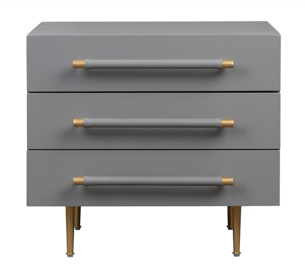 TOV Furniture Trident 28" Modern Nightstand with Soft-Close Drawers and Vegan-Leather Handles for Stylish Storage Grey TOV-B44061