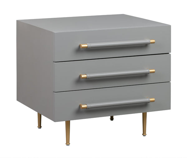TOV Furniture Trident 28" Modern Nightstand with Soft-Close Drawers and Vegan-Leather Handles for Stylish Storage Grey TOV-B44061