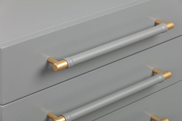 TOV Furniture Trident 28" Modern Nightstand with Soft-Close Drawers and Vegan-Leather Handles for Stylish Storage Grey TOV-B44061