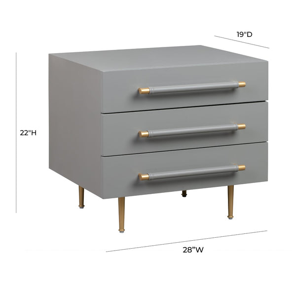 TOV Furniture Trident 28" Modern Nightstand with Soft-Close Drawers and Vegan-Leather Handles for Stylish Storage Grey TOV-B44061