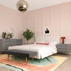 TOV Furniture Trident 28" Modern Nightstand with Soft-Close Drawers and Vegan-Leather Handles for Stylish Storage Grey TOV-B44061