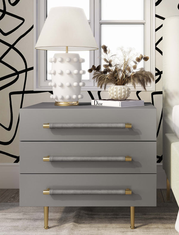 TOV Furniture Trident 28" Modern Nightstand with Soft-Close Drawers and Vegan-Leather Handles for Stylish Storage Grey TOV-B44061