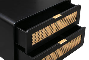 TOV Furniture Christine 27" Black Nightstand with 2 Drawers - Mid-Century Elegance, Cane Webbing & Brass Legs TOV-B44063