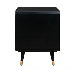 TOV Furniture Christine 27" Black Nightstand with 2 Drawers - Mid-Century Elegance, Cane Webbing & Brass Legs TOV-B44063