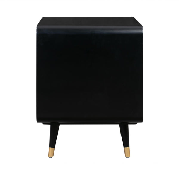 TOV Furniture Christine 27" Black Nightstand with 2 Drawers - Mid-Century Elegance, Cane Webbing & Brass Legs TOV-B44063