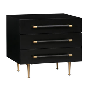 TOV Furniture Trident 28" Modern Nightstand with Soft-Close Drawers and Vegan-Leather Handles for Stylish Storage Black TOV-B44075