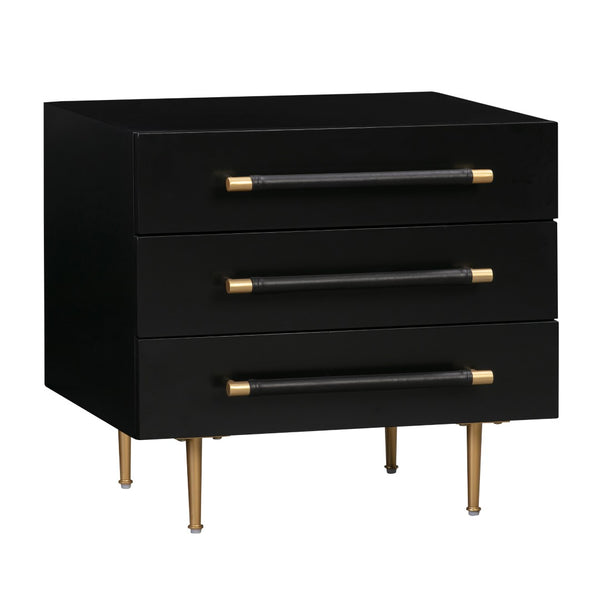 TOV Furniture Trident 28" Modern Nightstand with Soft-Close Drawers and Vegan-Leather Handles for Stylish Storage Black TOV-B44075