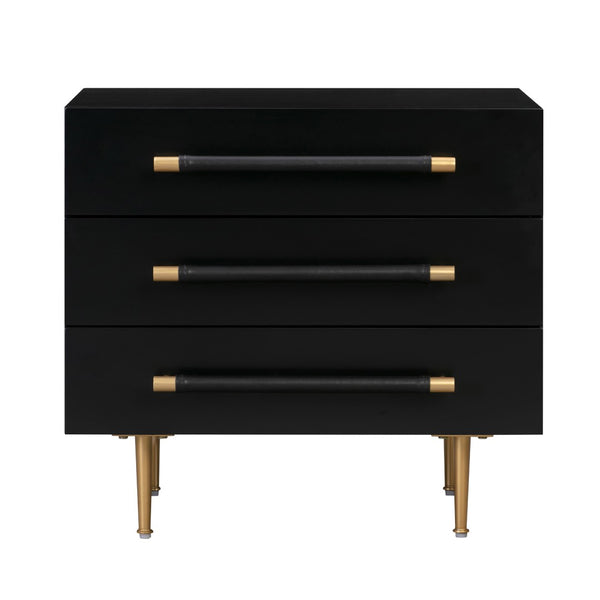 TOV Furniture Trident 28" Modern Nightstand with Soft-Close Drawers and Vegan-Leather Handles for Stylish Storage Black TOV-B44075