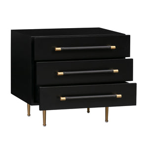 TOV Furniture Trident 28" Modern Nightstand with Soft-Close Drawers and Vegan-Leather Handles for Stylish Storage Black TOV-B44075
