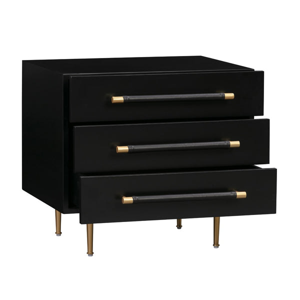 TOV Furniture Trident 28" Modern Nightstand with Soft-Close Drawers and Vegan-Leather Handles for Stylish Storage Black TOV-B44075