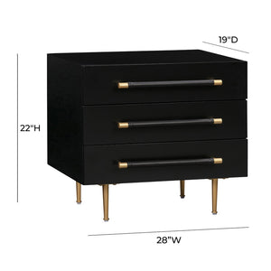 TOV Furniture Trident 28" Modern Nightstand with Soft-Close Drawers and Vegan-Leather Handles for Stylish Storage Black TOV-B44075