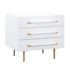 TOV Furniture Trident 28" Modern Nightstand with Soft-Close Drawers and Vegan-Leather Handles for Stylish Storage White TOV-B44076