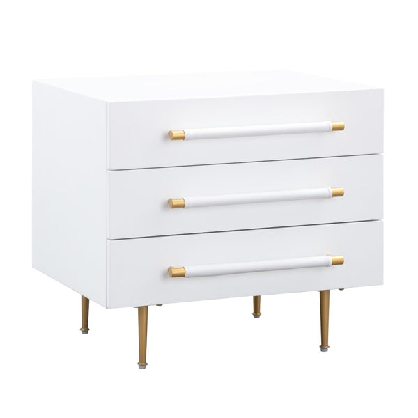 TOV Furniture Trident 28" Modern Nightstand with Soft-Close Drawers and Vegan-Leather Handles for Stylish Storage White TOV-B44076