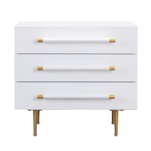 TOV Furniture Trident 28" Modern Nightstand with Soft-Close Drawers and Vegan-Leather Handles for Stylish Storage White TOV-B44076