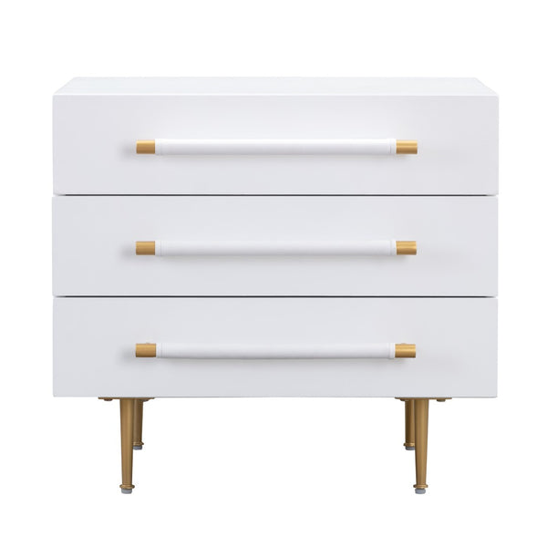 TOV Furniture Trident 28" Modern Nightstand with Soft-Close Drawers and Vegan-Leather Handles for Stylish Storage White TOV-B44076