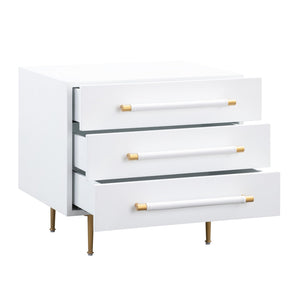 TOV Furniture Trident 28" Modern Nightstand with Soft-Close Drawers and Vegan-Leather Handles for Stylish Storage White TOV-B44076