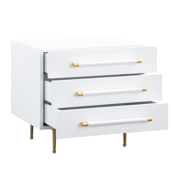 TOV Furniture Trident 28" Modern Nightstand with Soft-Close Drawers and Vegan-Leather Handles for Stylish Storage White TOV-B44076