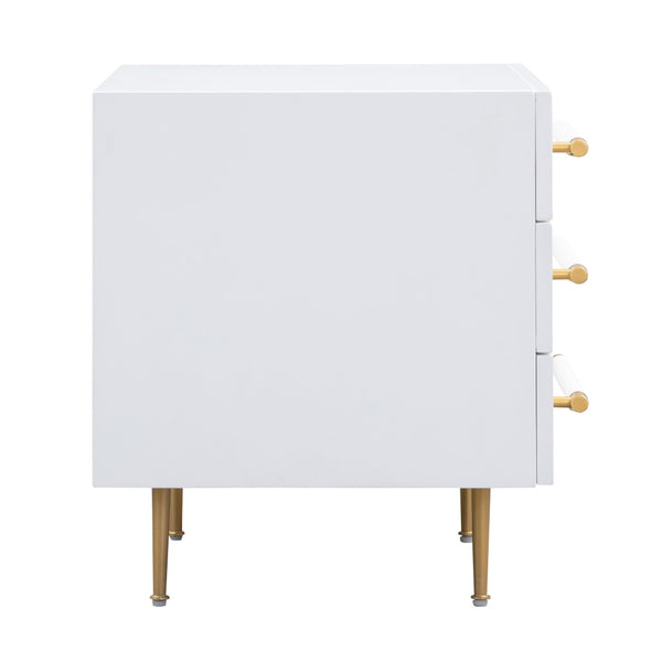 TOV Furniture Trident 28" Modern Nightstand with Soft-Close Drawers and Vegan-Leather Handles for Stylish Storage White TOV-B44076