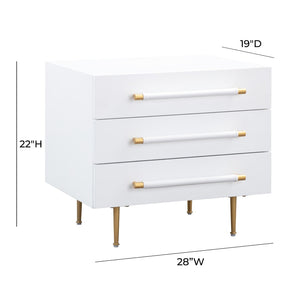 TOV Furniture Trident 28" Modern Nightstand with Soft-Close Drawers and Vegan-Leather Handles for Stylish Storage White TOV-B44076