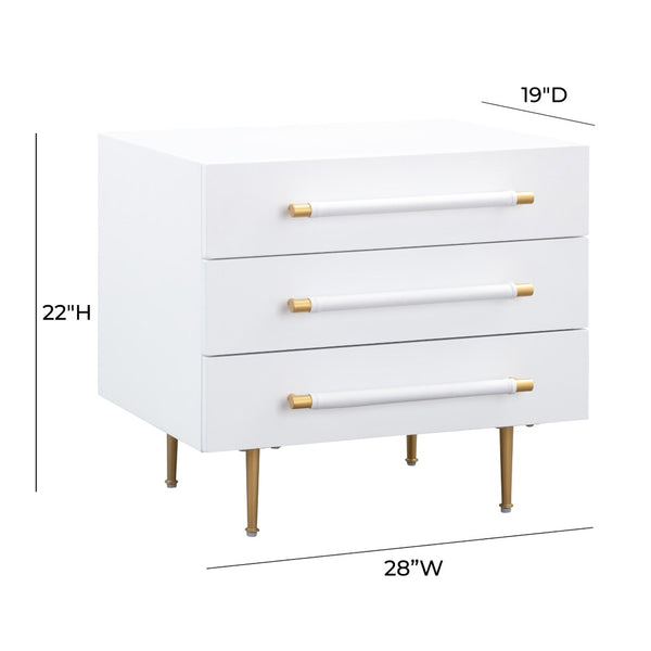 TOV Furniture Trident 28" Modern Nightstand with Soft-Close Drawers and Vegan-Leather Handles for Stylish Storage White TOV-B44076
