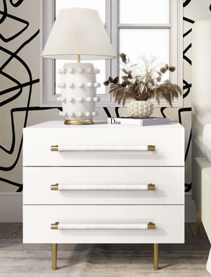 TOV Furniture Trident 28" Modern Nightstand with Soft-Close Drawers and Vegan-Leather Handles for Stylish Storage White TOV-B44076
