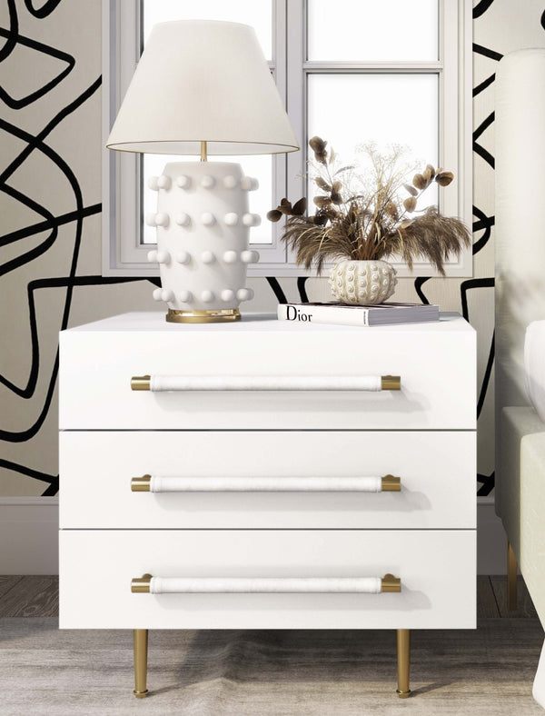TOV Furniture Trident 28" Modern Nightstand with Soft-Close Drawers and Vegan-Leather Handles for Stylish Storage White TOV-B44076