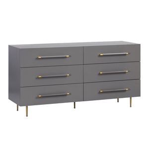 TOV Furniture Trident 62" 6-Drawer Dresser - Modern Minimalist Design with Brass Accents & Soft-Close Storage Drawers Grey TOV-B44094