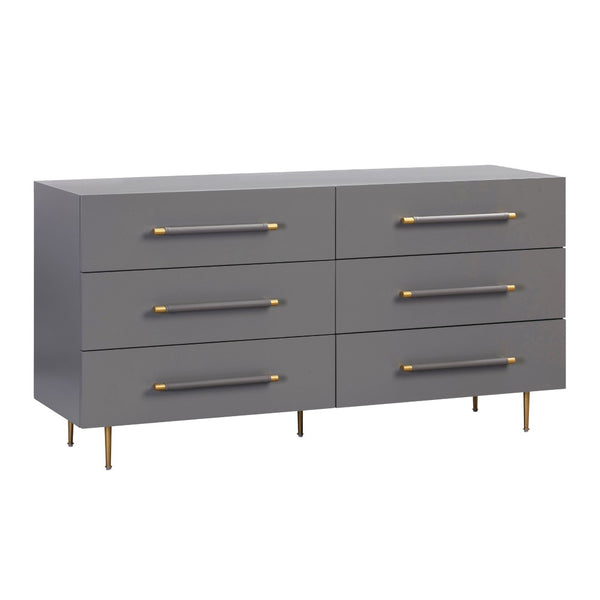 TOV Furniture Trident 62" 6-Drawer Dresser - Modern Minimalist Design with Brass Accents & Soft-Close Storage Drawers Grey TOV-B44094