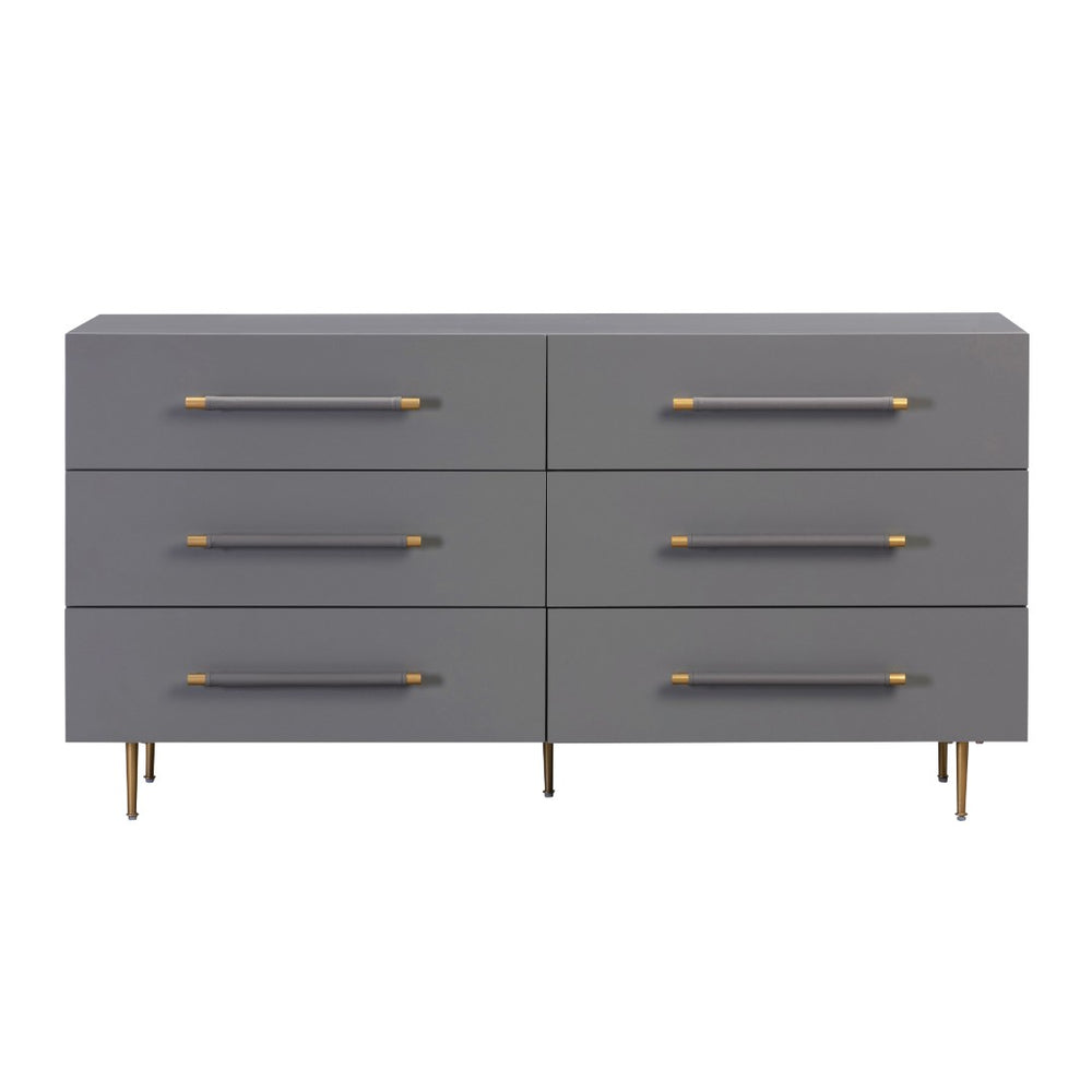TOV Furniture Trident 62" 6-Drawer Dresser - Modern Minimalist Design with Brass Accents & Soft-Close Storage Drawers Grey TOV-B44094