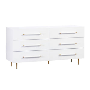 TOV Furniture Trident 62" 6-Drawer Dresser - Modern Minimalist Design with Brass Accents & Soft-Close Storage Drawers White TOV-B44095