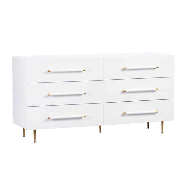 TOV Furniture Trident 62" 6-Drawer Dresser - Modern Minimalist Design with Brass Accents & Soft-Close Storage Drawers White TOV-B44095