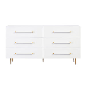 TOV Furniture Trident 62" 6-Drawer Dresser - Modern Minimalist Design with Brass Accents & Soft-Close Storage Drawers White TOV-B44095