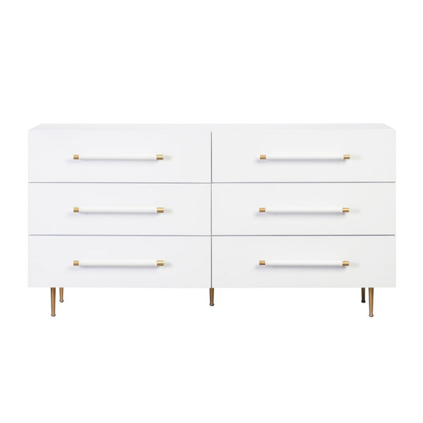 TOV Furniture Trident 62" 6-Drawer Dresser - Modern Minimalist Design with Brass Accents & Soft-Close Storage Drawers White TOV-B44095