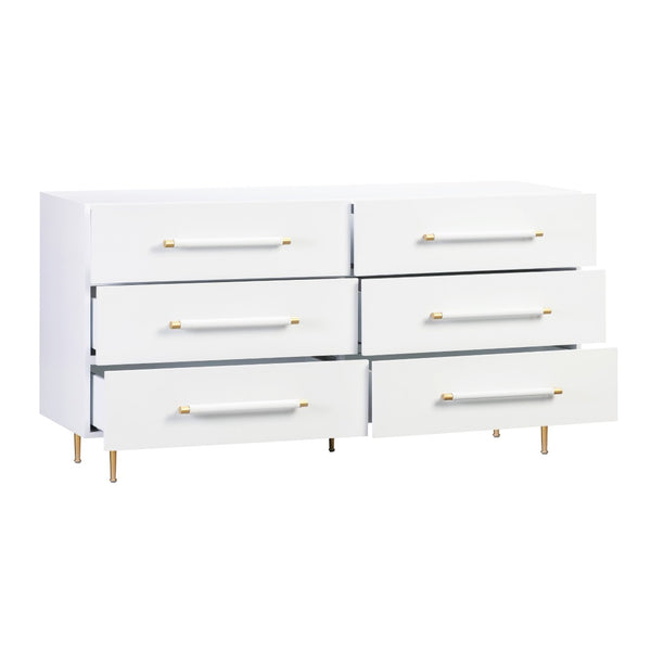 TOV Furniture Trident 62" 6-Drawer Dresser - Modern Minimalist Design with Brass Accents & Soft-Close Storage Drawers White TOV-B44095