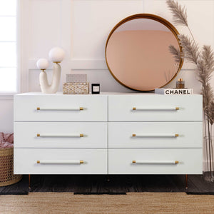 TOV Furniture Trident 62" 6-Drawer Dresser - Modern Minimalist Design with Brass Accents & Soft-Close Storage Drawers White TOV-B44095