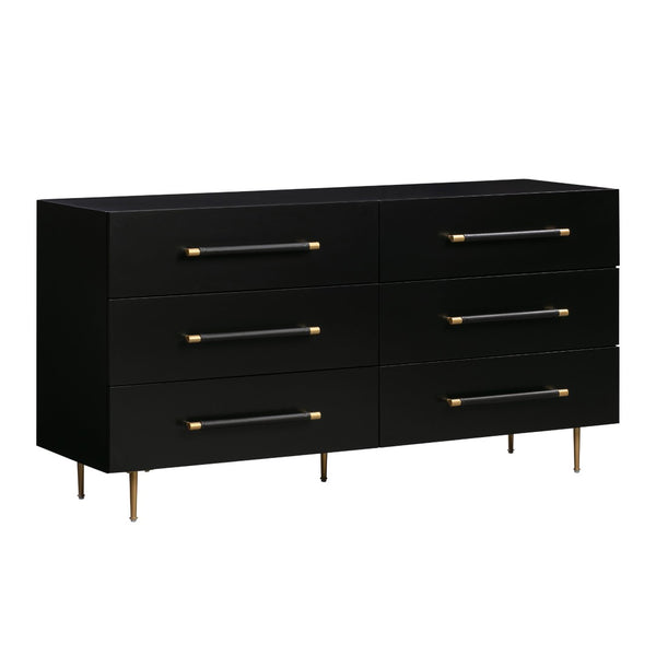 TOV Furniture Trident 62" 6-Drawer Dresser - Modern Minimalist Design with Brass Accents & Soft-Close Storage Drawers Black TOV-B44096