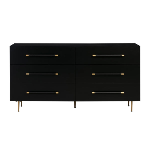 TOV Furniture Trident 62" 6-Drawer Dresser - Modern Minimalist Design with Brass Accents & Soft-Close Storage Drawers Black TOV-B44096