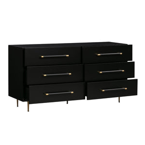 TOV Furniture Trident 62" 6-Drawer Dresser - Modern Minimalist Design with Brass Accents & Soft-Close Storage Drawers Black TOV-B44096