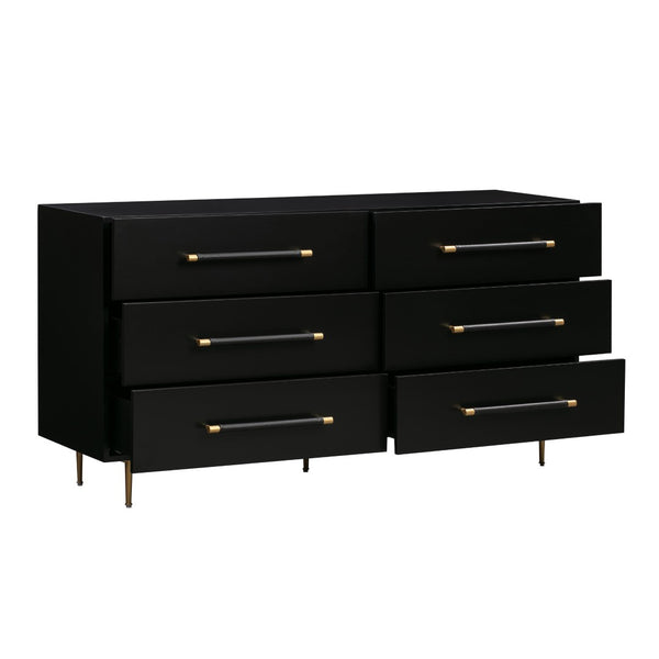TOV Furniture Trident 62" 6-Drawer Dresser - Modern Minimalist Design with Brass Accents & Soft-Close Storage Drawers Black TOV-B44096