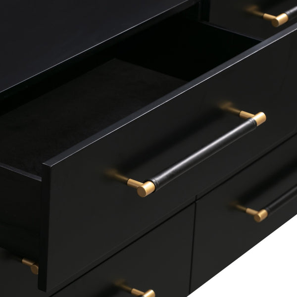 TOV Furniture Trident 62" 6-Drawer Dresser - Modern Minimalist Design with Brass Accents & Soft-Close Storage Drawers Black TOV-B44096