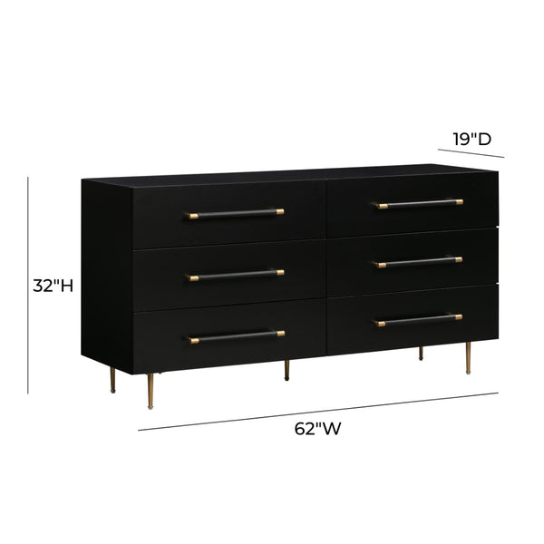 TOV Furniture Trident 62" 6-Drawer Dresser - Modern Minimalist Design with Brass Accents & Soft-Close Storage Drawers Black TOV-B44096