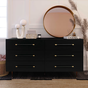 TOV Furniture Trident 62" 6-Drawer Dresser - Modern Minimalist Design with Brass Accents & Soft-Close Storage Drawers Black TOV-B44096