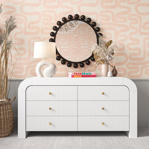 TOV Furniture Hump 62" Arched 6-Drawer Dresser with Soft-Close Drawers and Handmade Acacia-Inspired Design White TOV-B44097