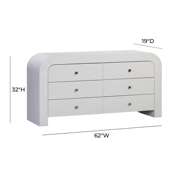 TOV Furniture Hump 62" Arched 6-Drawer Dresser with Soft-Close Drawers and Handmade Acacia-Inspired Design White TOV-B44097