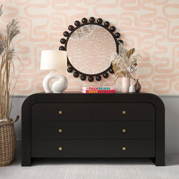 TOV Furniture Hump 62" Arched 6-Drawer Dresser with Soft-Close Drawers and Handmade Acacia-Inspired Design Black TOV-B44098