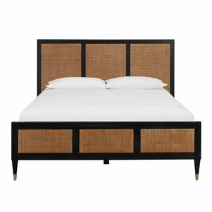 TOV Furniture Sierra Wood & Rattan Bed: Modern-Boho Elegance with Handwoven Cane and Brass Accents for Your Bedroom Black / King TOV-B44102
