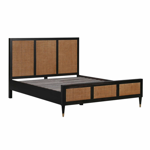 TOV Furniture Sierra Wood & Rattan Bed: Modern-Boho Elegance with Handwoven Cane and Brass Accents for Your Bedroom Black / King TOV-B44102